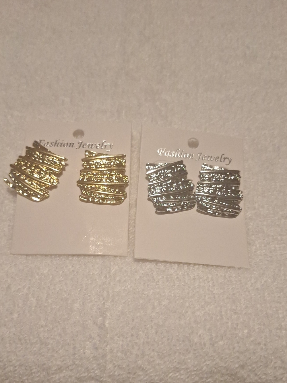 Fashion Jewelry Gold and Silver Textured Earrings Set